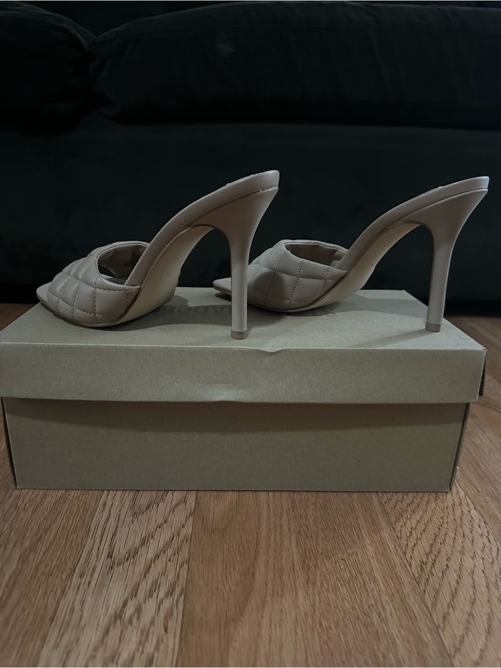 Steve Madden Quilted Slide Heels in Natural Beige - Picture 4 of 8